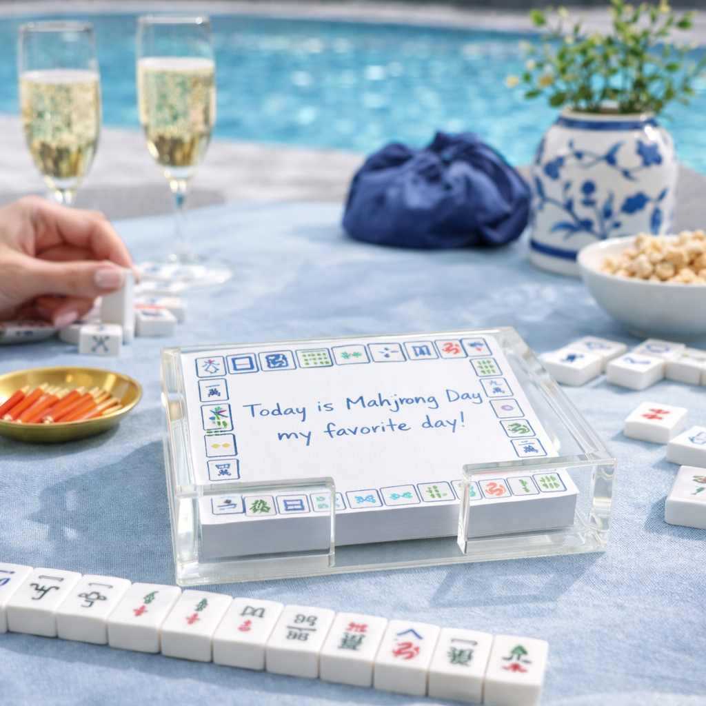 Notepad in Acrylic Holder, Preppy Mahjong