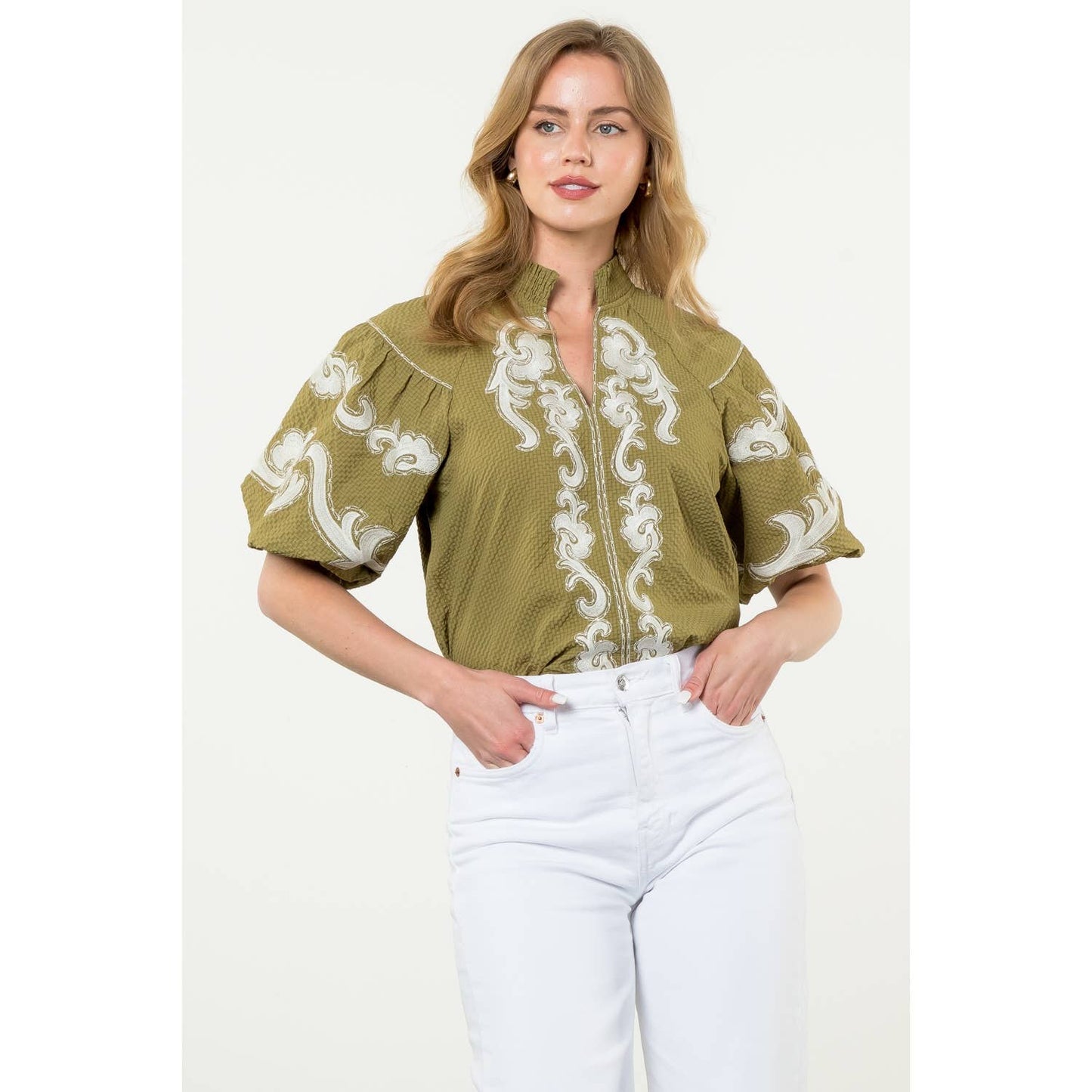 Eliza Embroidered Puff Sleeve Top