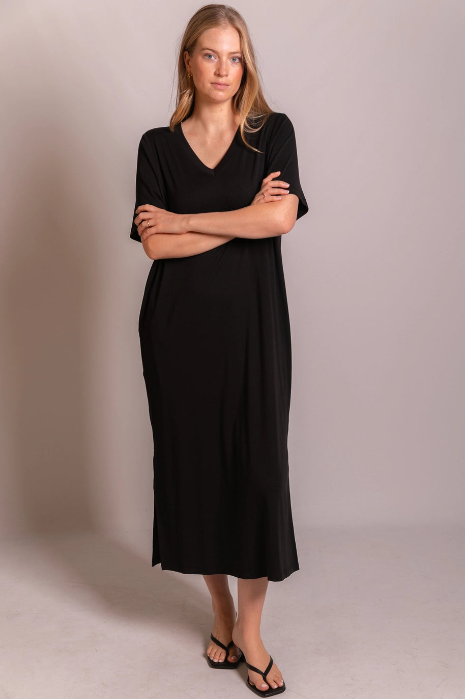 Knit Cotton V Neck Dress