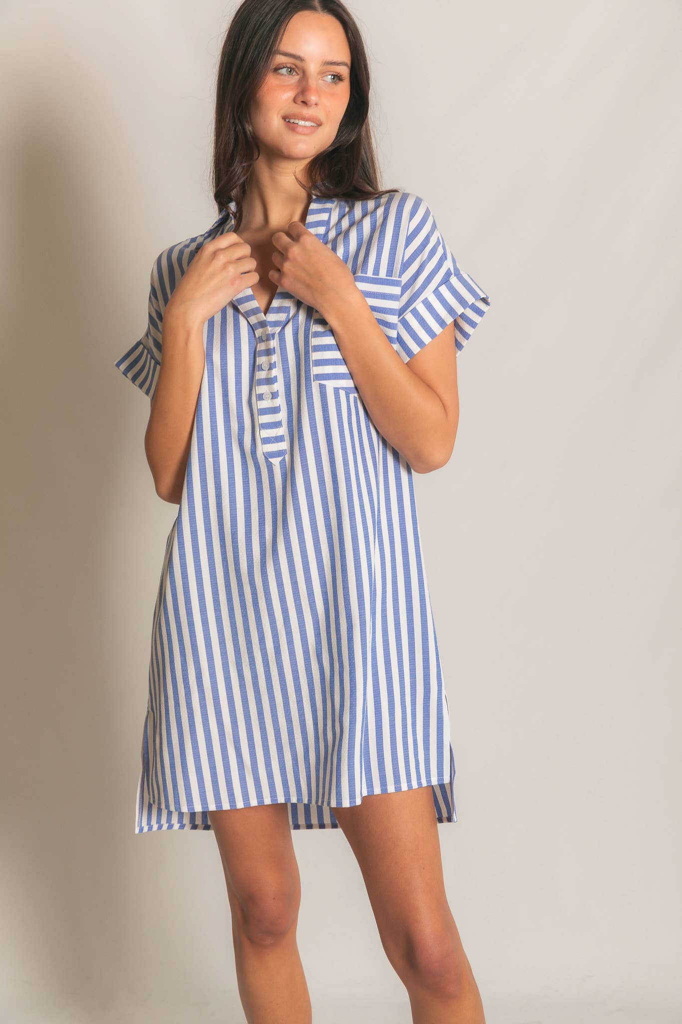 Stripe Short Sleeve Shirt Mini Dress