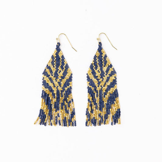 Zebra Print Beaded Fringe Earrings Navy