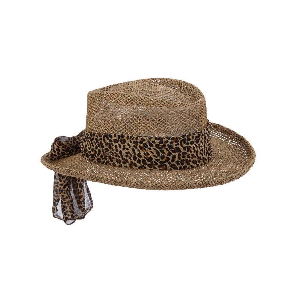 Straw Animal Print Gambler Hat