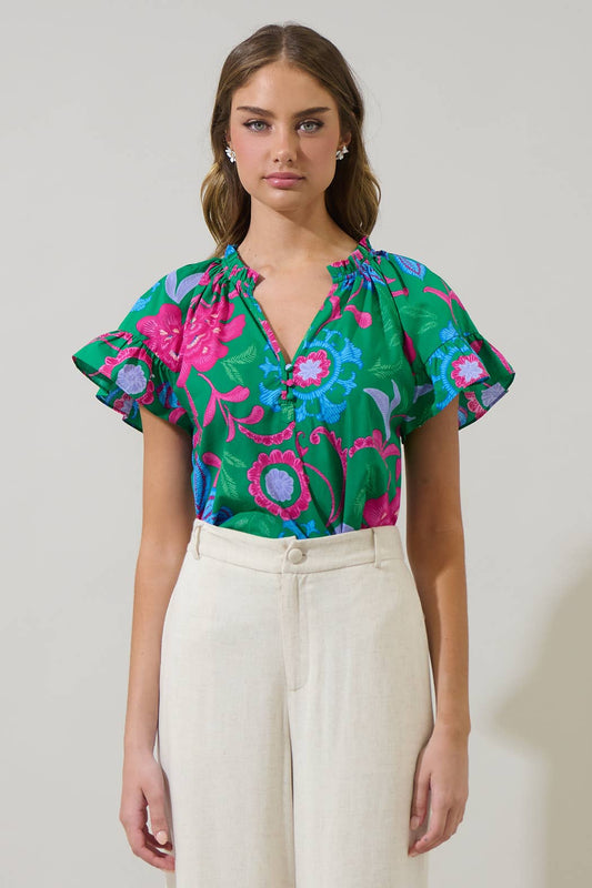 Cabina Floral Macy Ruffle Top