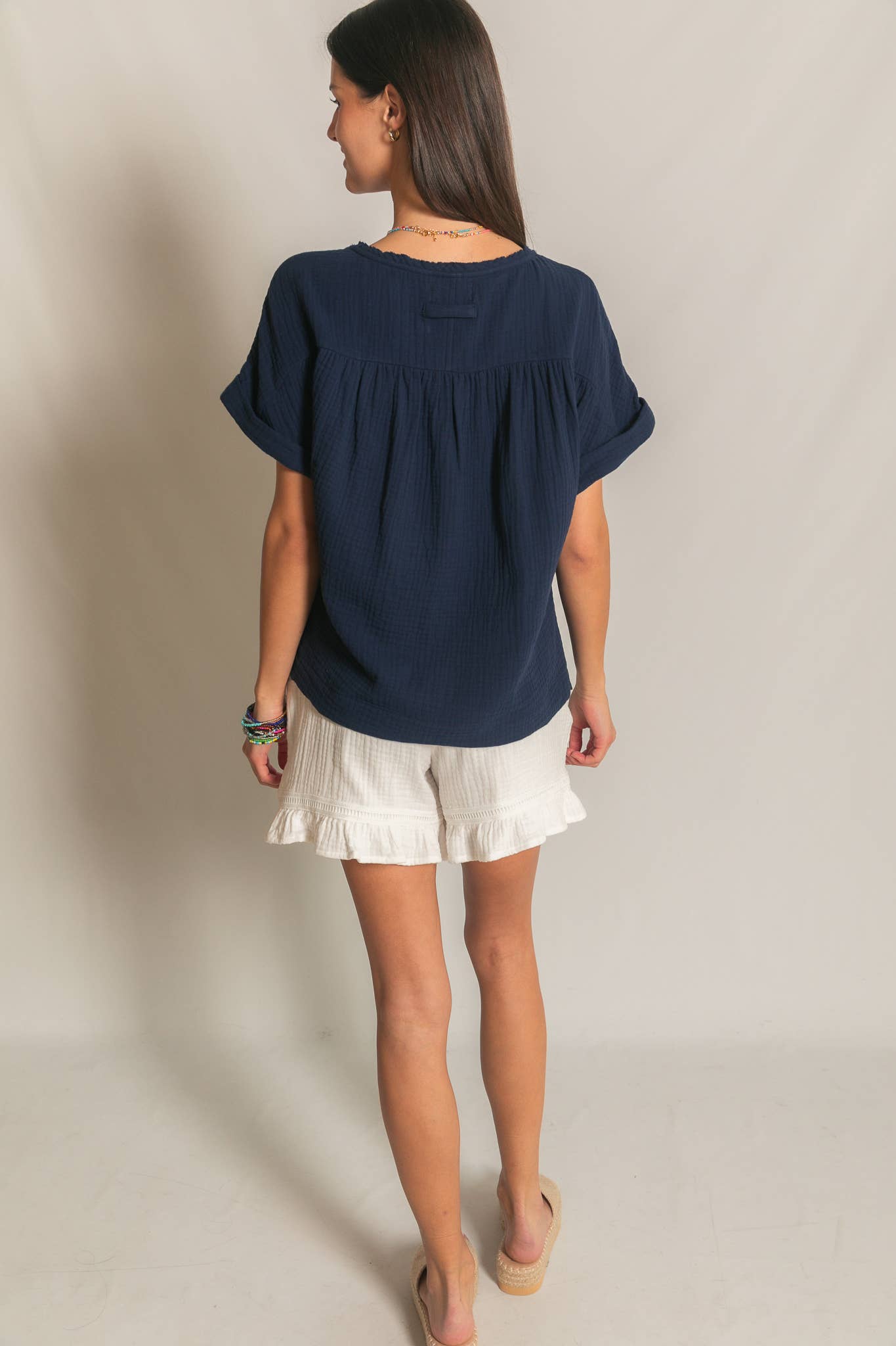 Cotton Gauze Capped Sleeve Top