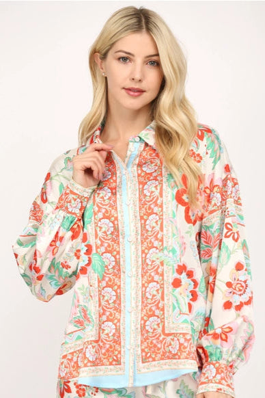 Scarf Print Button Down Shirt