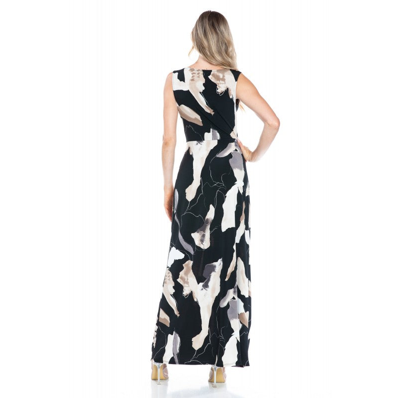 Abstract Twist Front Maxi Dress