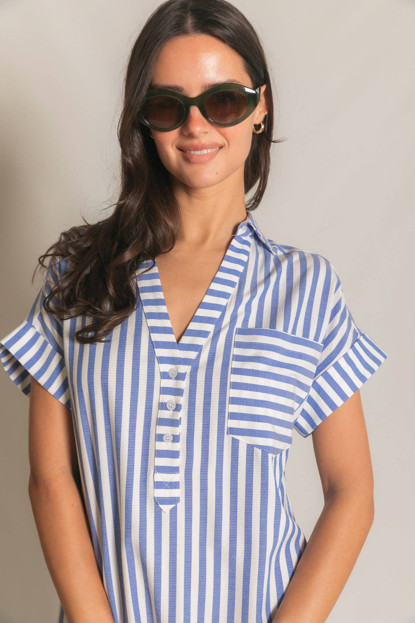 Stripe Short Sleeve Shirt Mini Dress