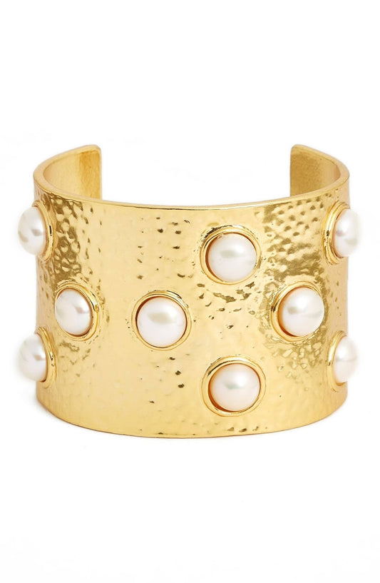 Elegant Pearl Statement Cuff – Bold Luxury Bracelet: Gold