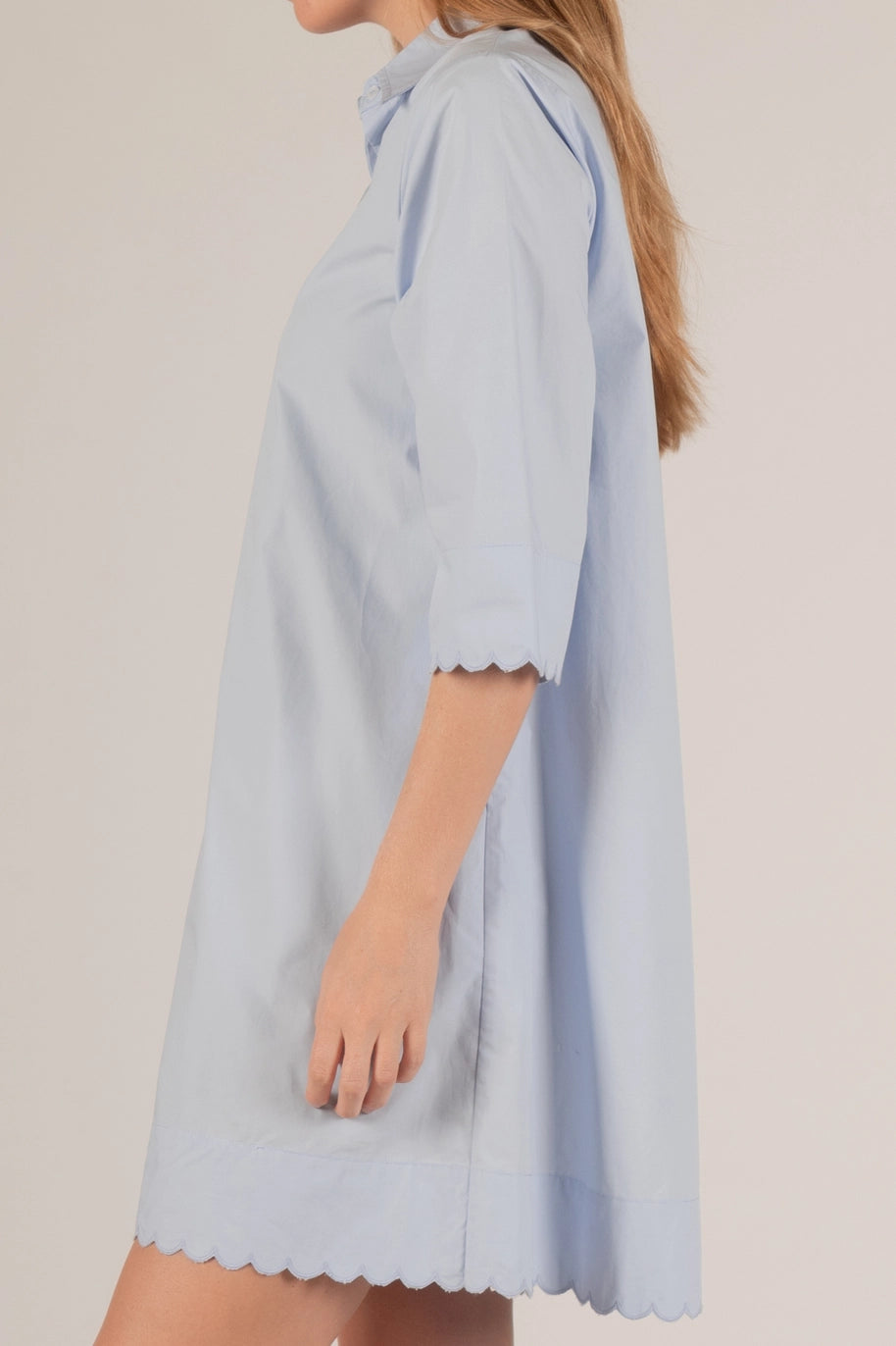 Blue Poplin Scalloped Dress