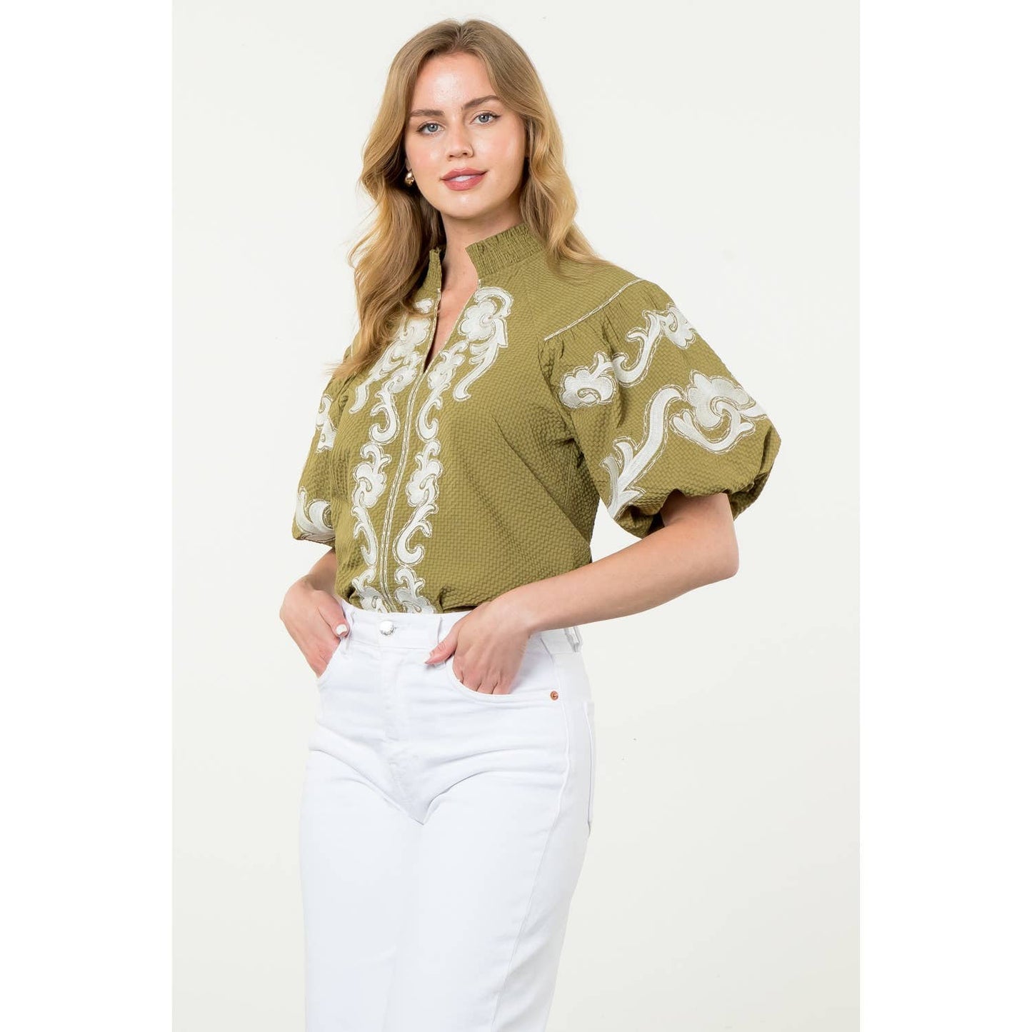 Eliza Embroidered Puff Sleeve Top