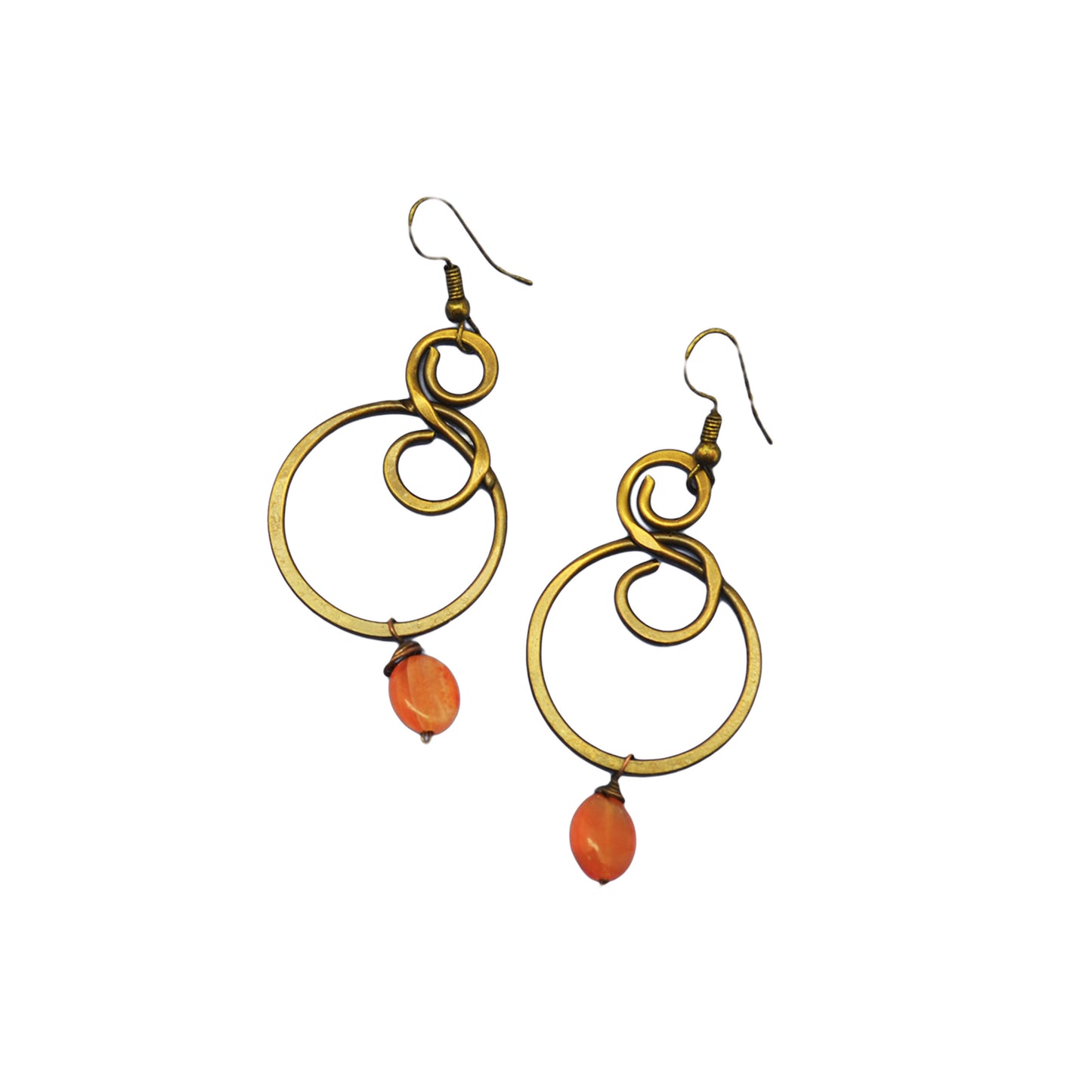 Banjara Collection – round earrings with carnelian stone 2.5″x 1″