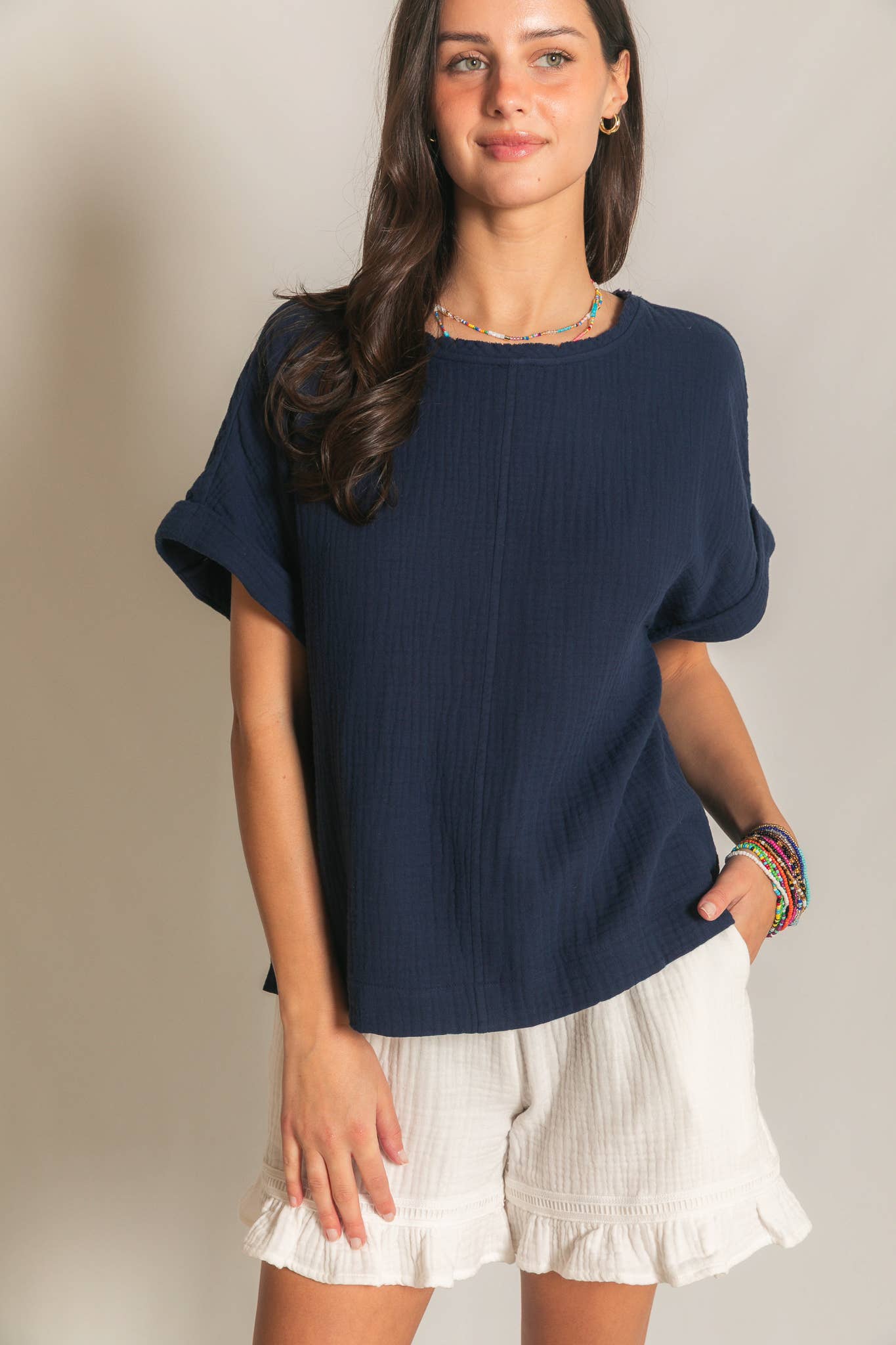 Cotton Gauze Capped Sleeve Top