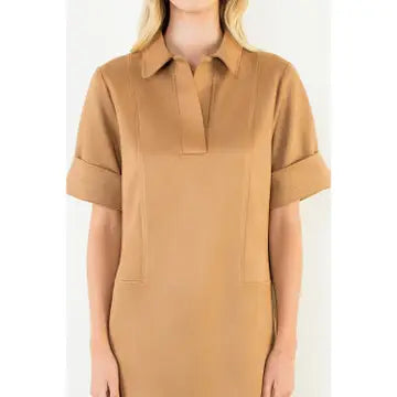 Collared Suede Solid Dress