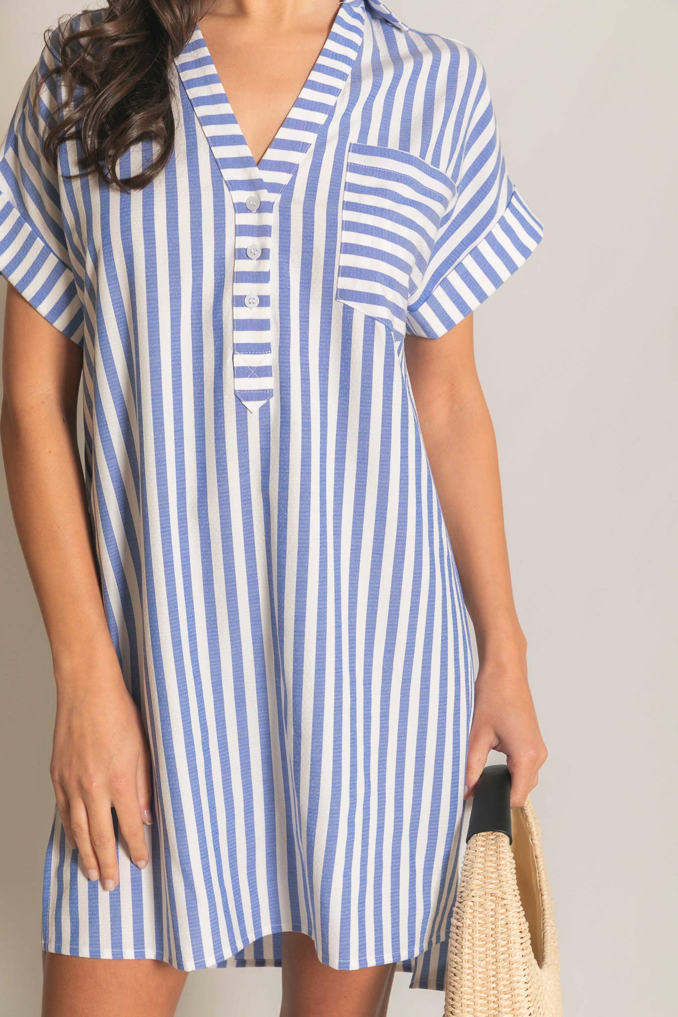 Stripe Short Sleeve Shirt Mini Dress