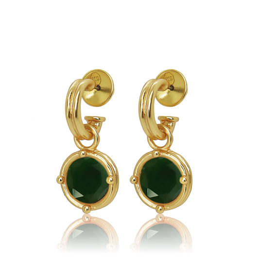 Double-Rim Emerald Charm Hoop Earrings