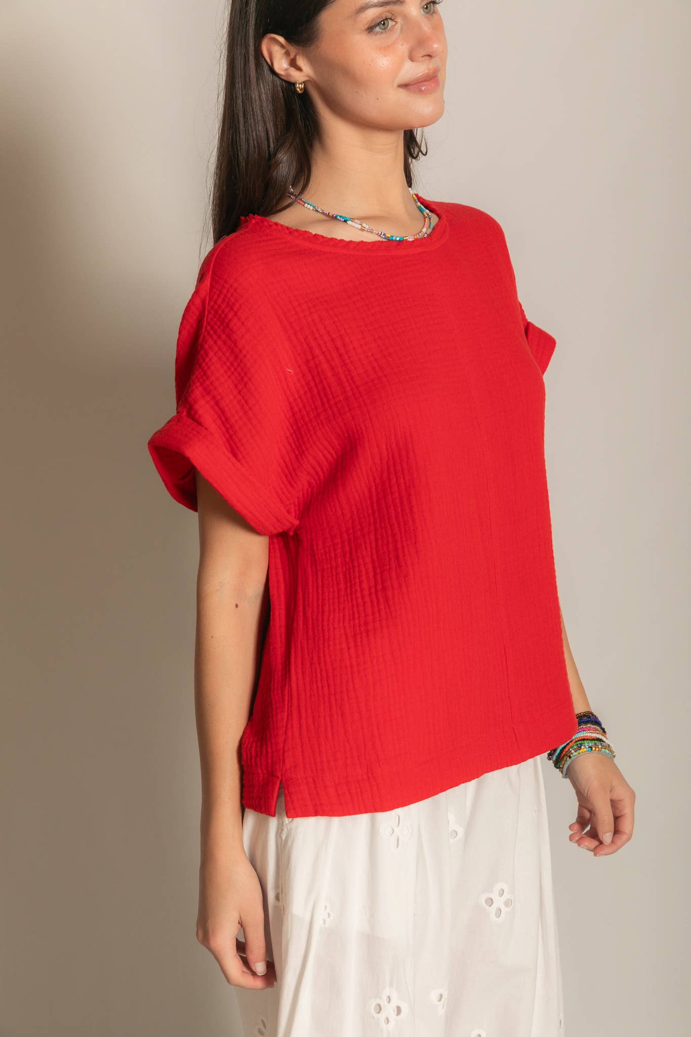 Cotton Gauze Capped Sleeve Top