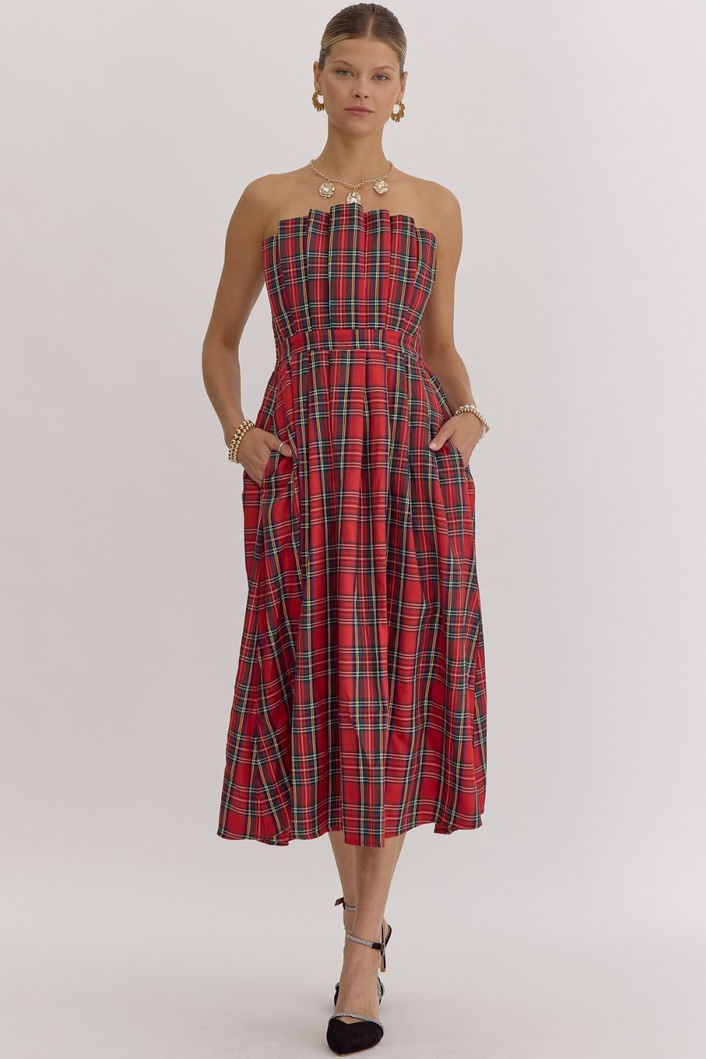 Plaid Strapless Dress