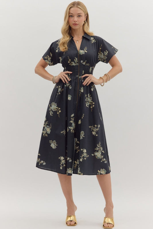 Paisley Print Smocked Midi Dress