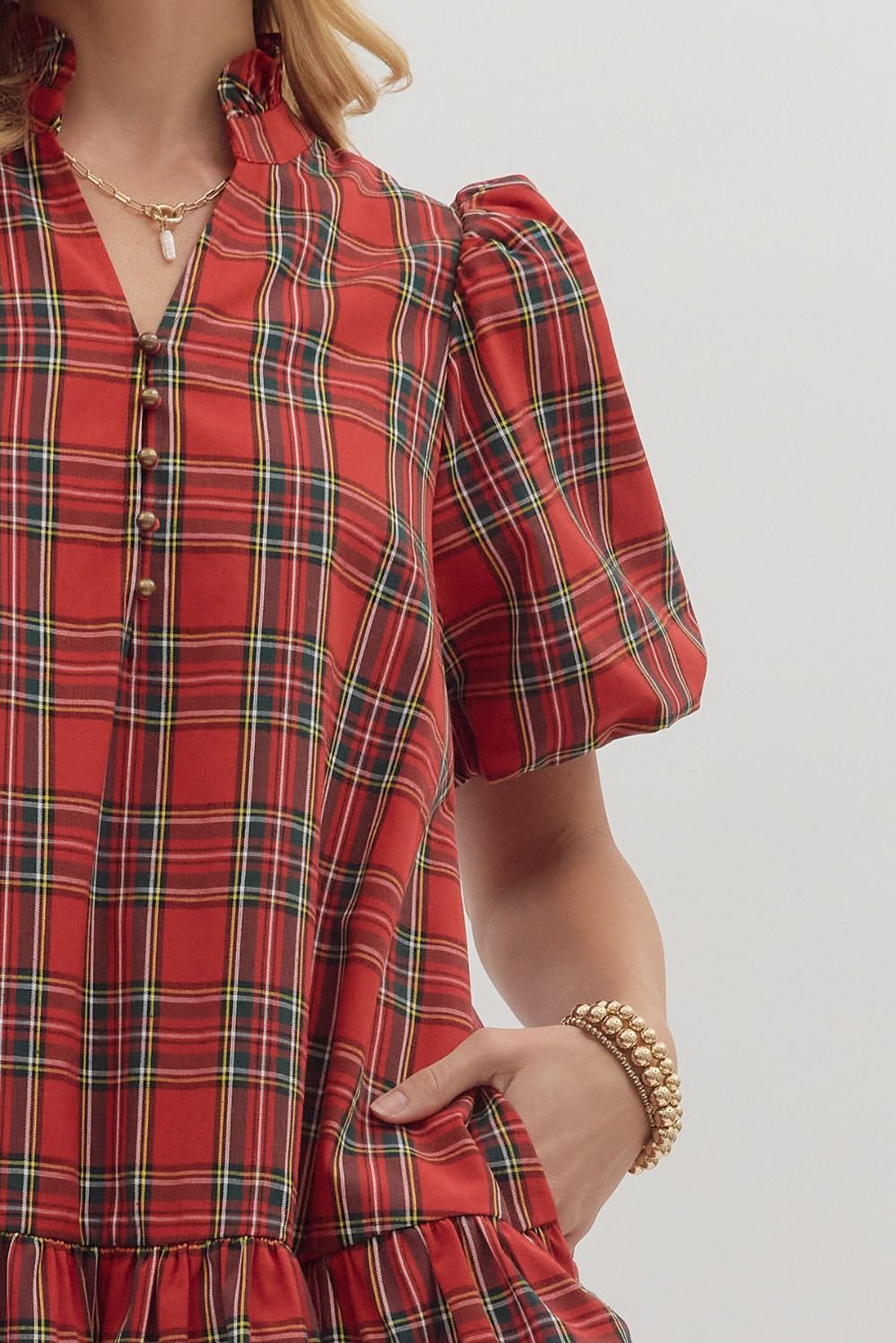 Plaid Puff Sleeve Dress