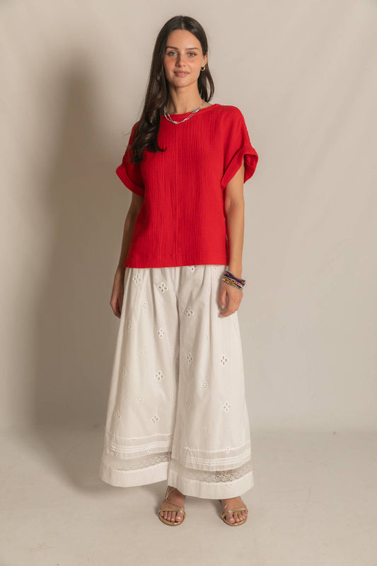 Cotton Gauze Capped Sleeve Top