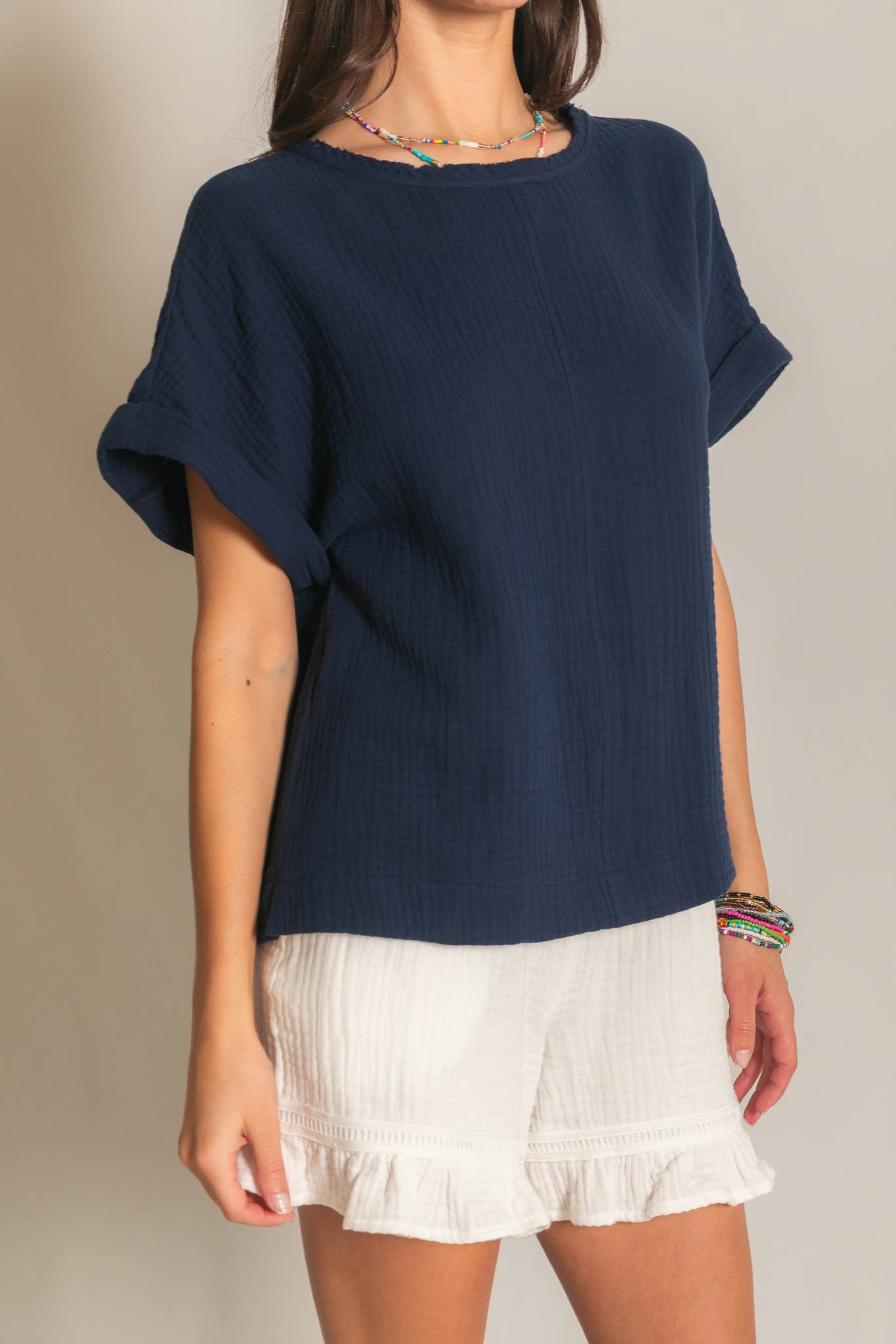 Cotton Gauze Capped Sleeve Top