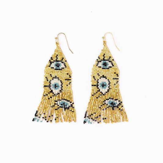 Delilah Evil Eye Beaded Fringe Earrings