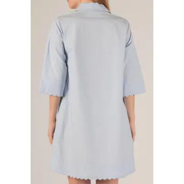 Blue Poplin Scalloped Dress