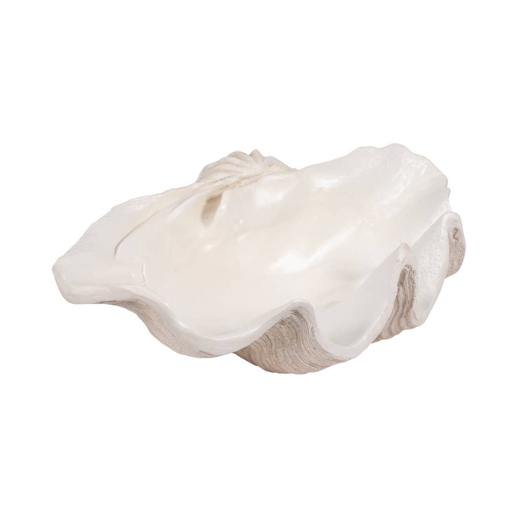 Bowl - Ivory Polyresin Pearlized Clam Shell, 25 in.