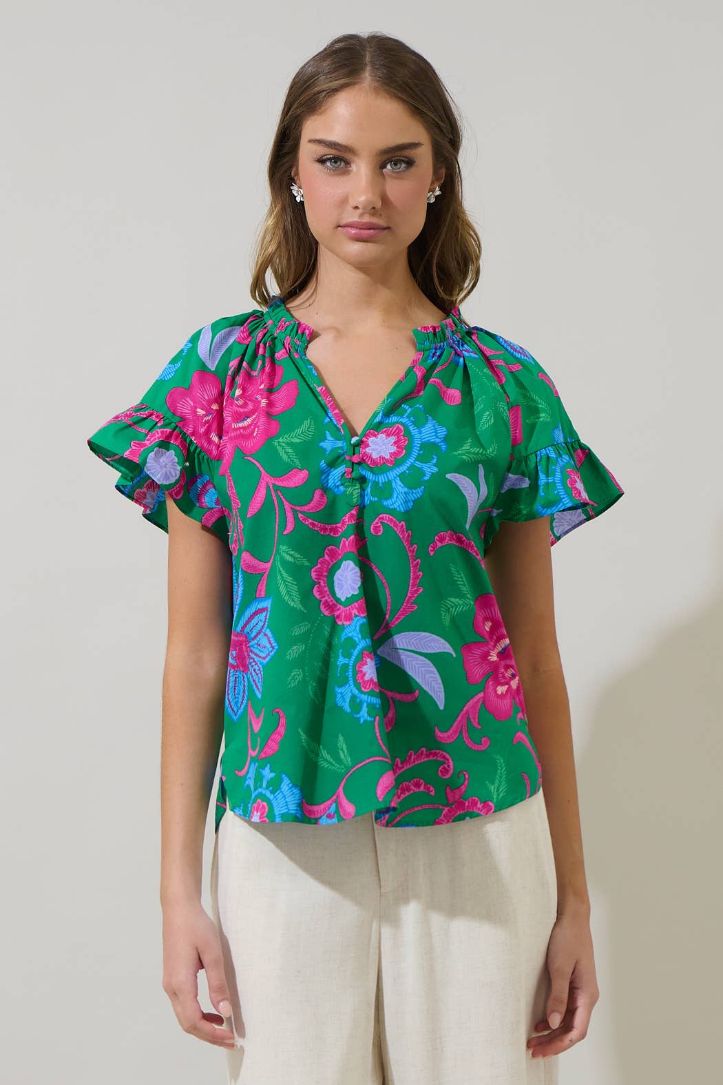 Cabina Floral Macy Ruffle Top