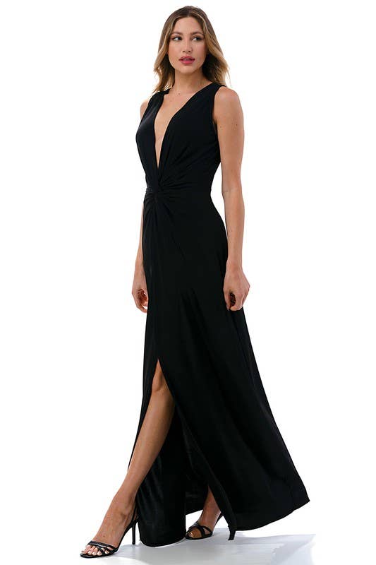 Plunging Neckline Twisted Front Maxi Dress