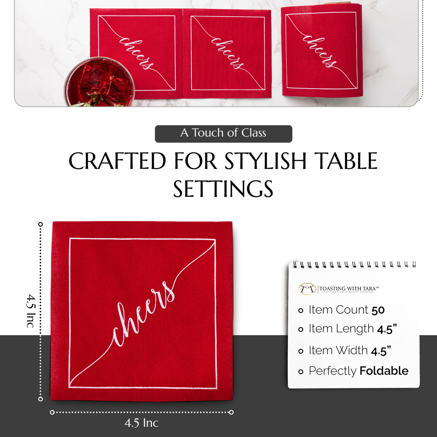 Red Cheers Disposable Cotton Cocktail Napkins