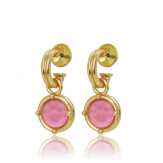 Double-Rim Gem Charm Hoop Earrings