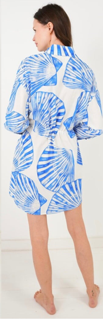 Blue and White Shell Print Dress