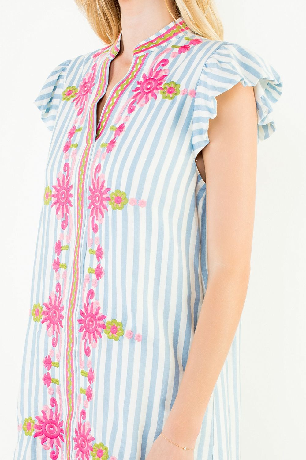 Flutter Sleeve Floral Stripe Dress