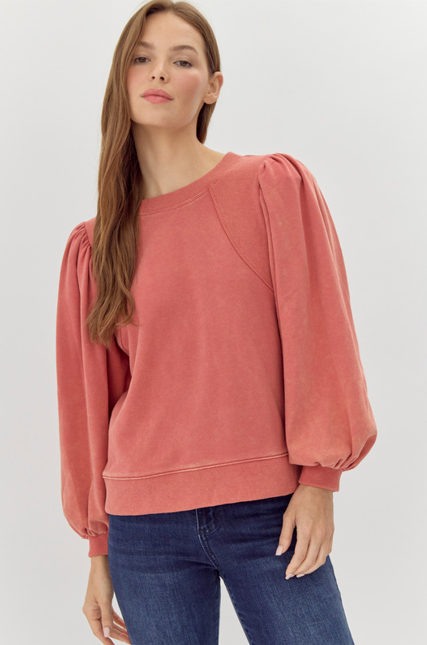Brick Puff Sleeve Sweat Shirt