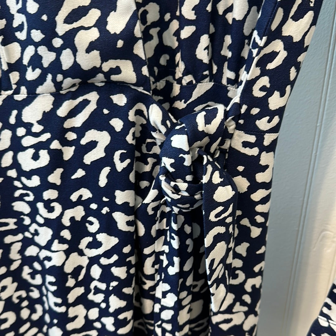 Blue and White Leopard Wrap Dress