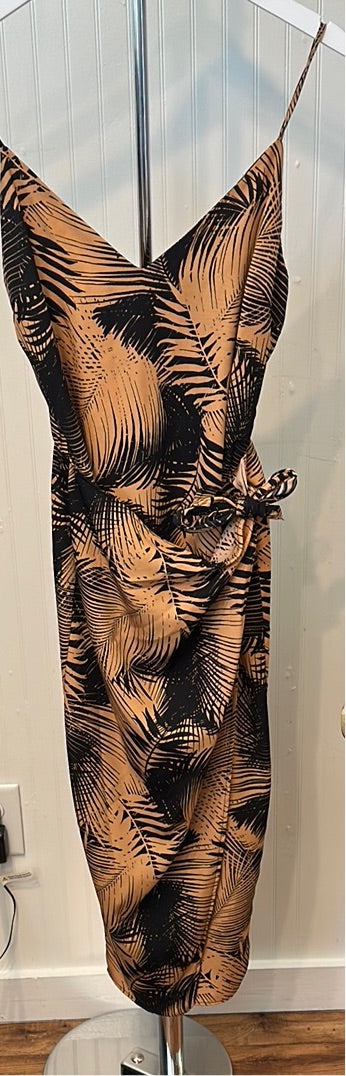 Leaf Print Wrap Midi Dress