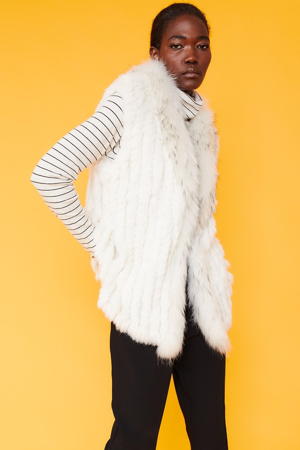 Cream Fox and Coney Fur Gilet With Collar Feature