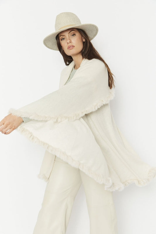 Cream Knitted Cape with Coney Fur Trim