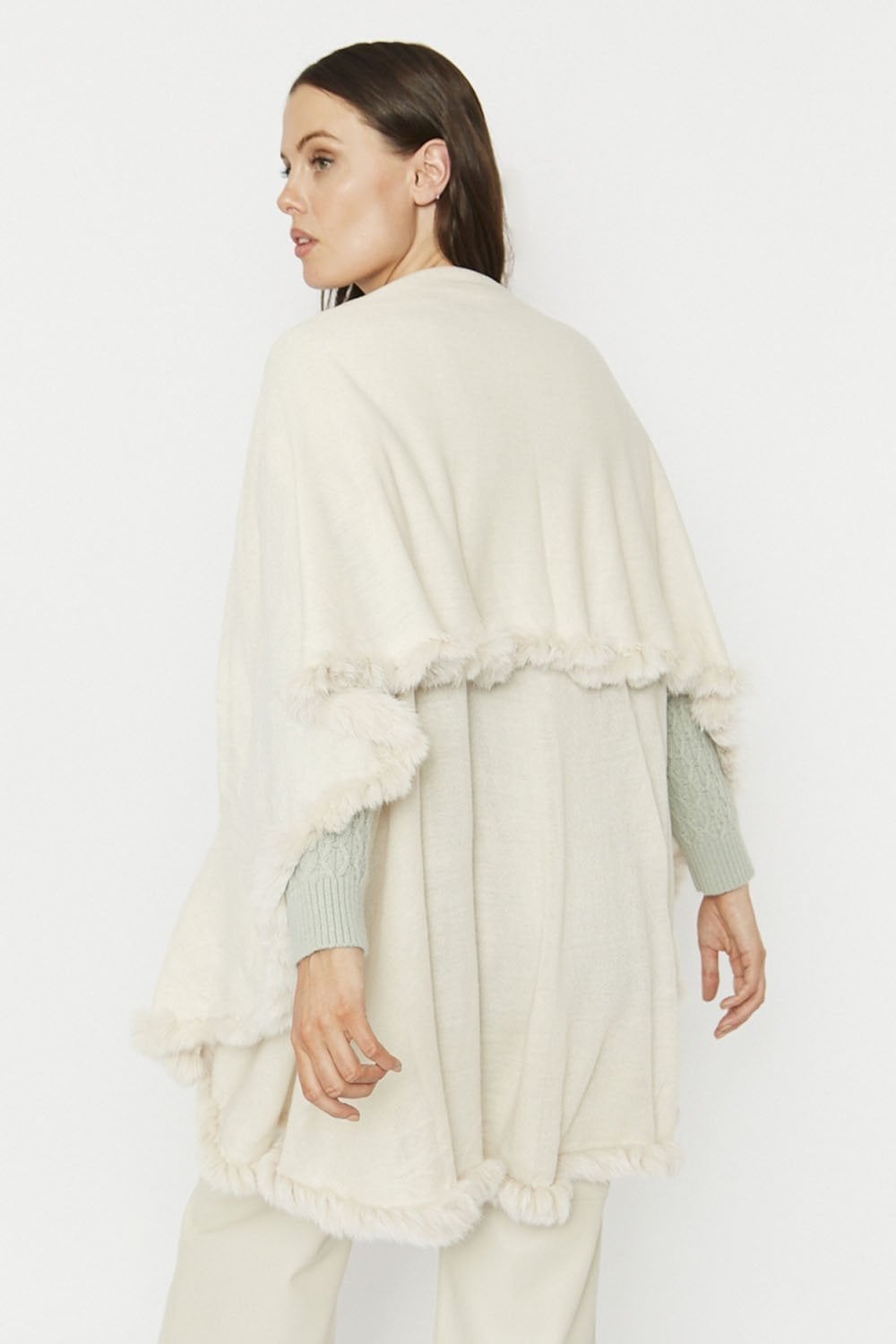 Cream Knitted Cape with Coney Fur Trim