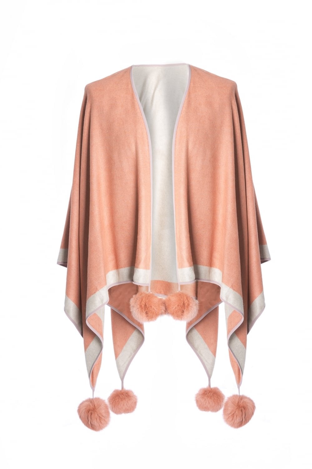 Mocha Reversible Cashmere Blend Pom Pom Wrap
