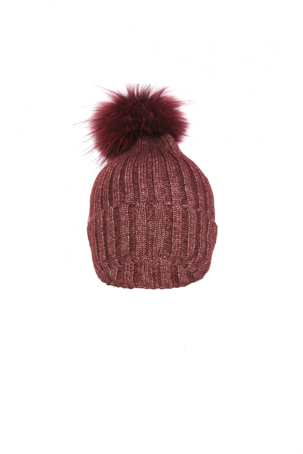 Burgundy Silk and Wool Fox Fur Pompom Hat