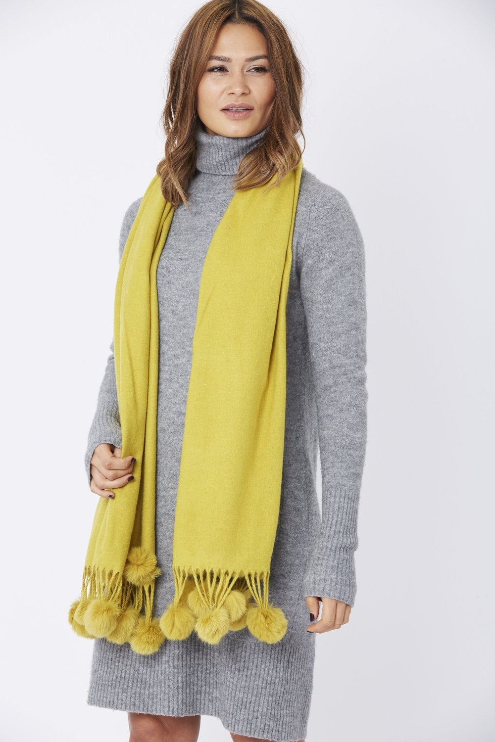 Cashmere Blend Coney Pom Pom Wrap