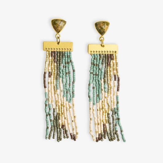 Lilah Semi-Precious Stone Post With Organic Shapes Beaded Fringe Earrings