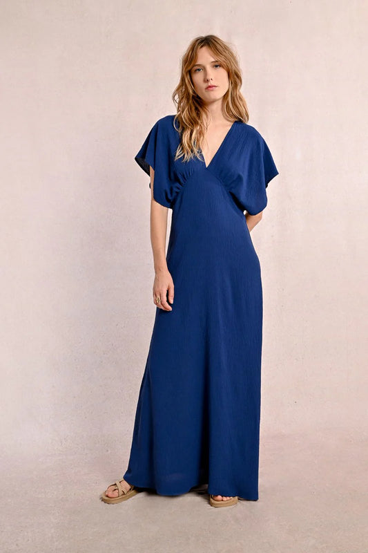 Navy Flutter Sleeve Dress