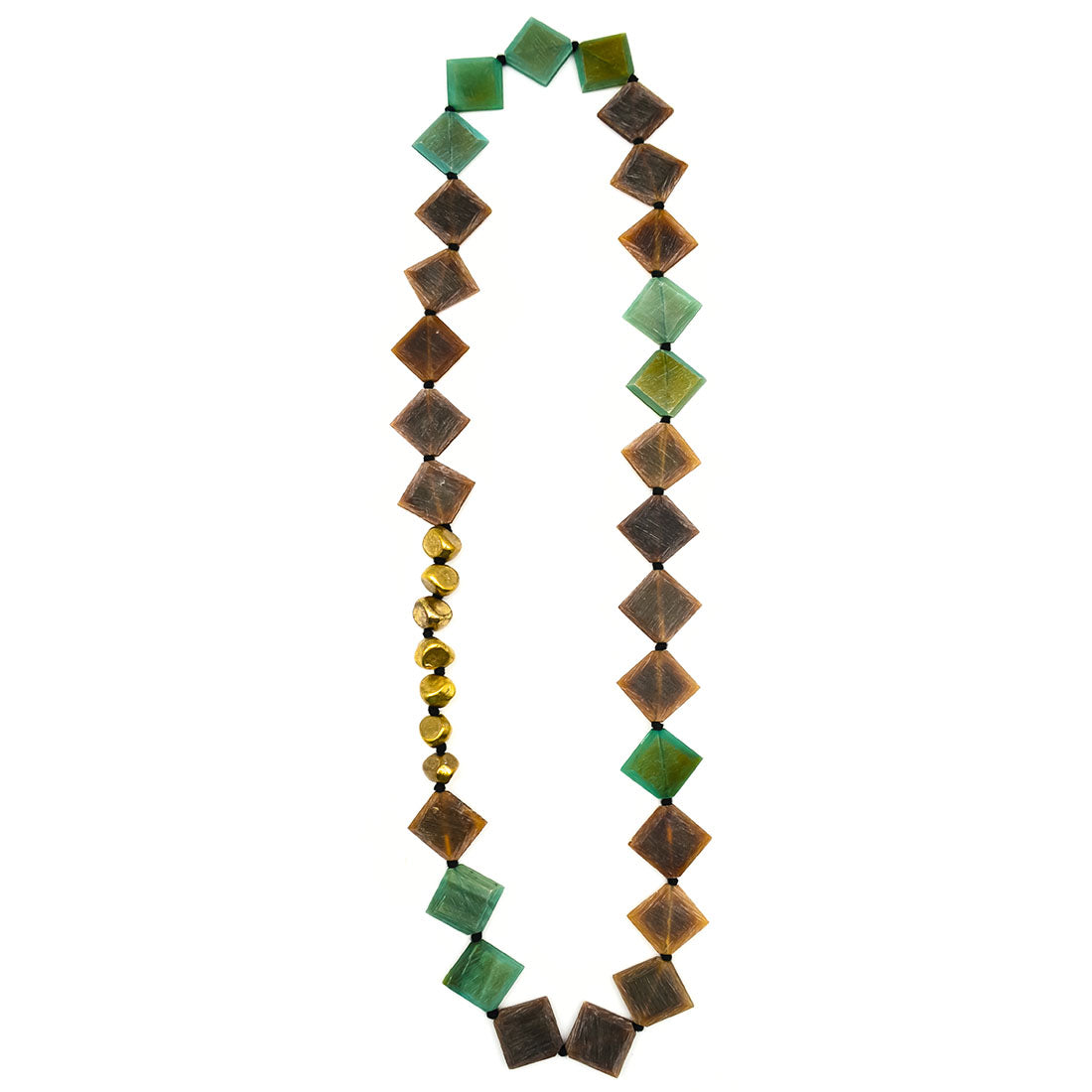 Omala Collection Necklace - square beads in brown and green colors