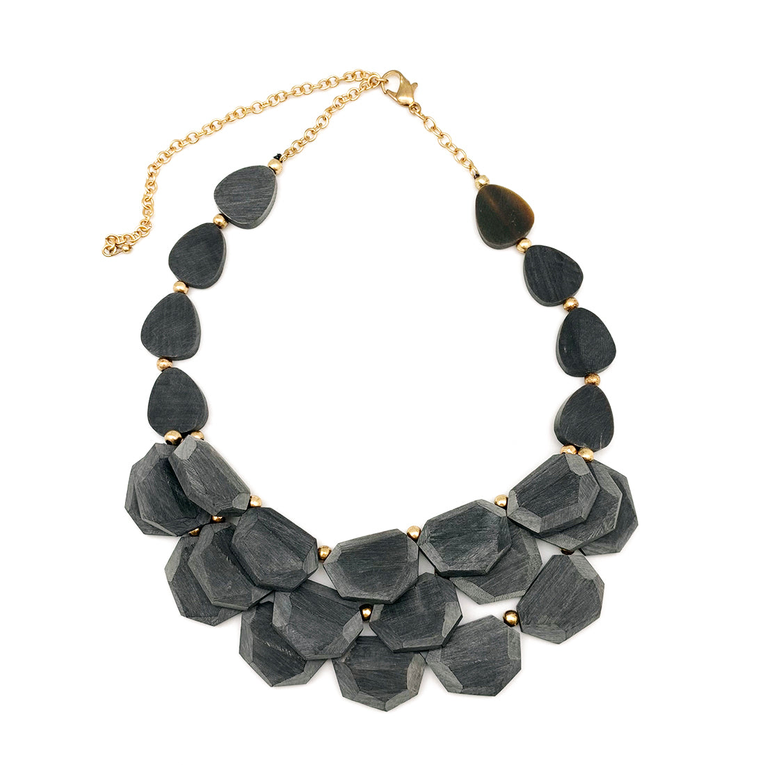 Bib necklace, charcoal grey beads