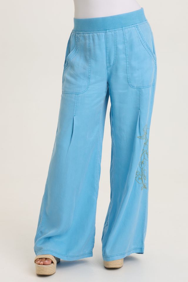 Embroidered Dacia Wide Leg Pant