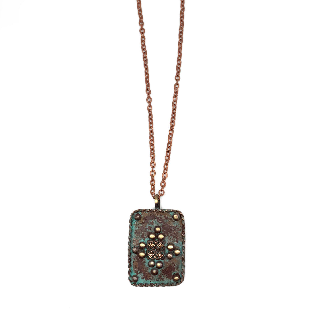 Turquoise Rivets Rectangle Necklace