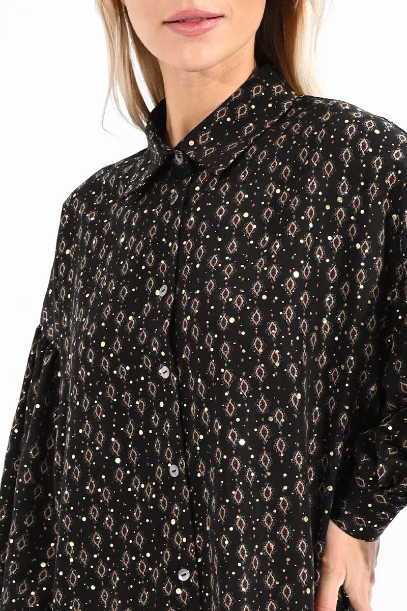 Black and Gold Printed Blouse